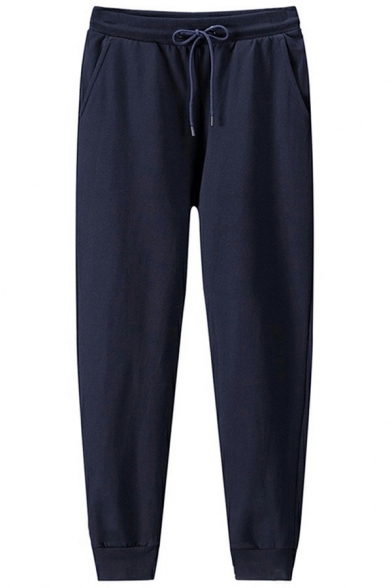 Dashing Mens Drawstring Pants Pure Color Ankle Length Mid-Rised Tapered Fit Elastic Waist Pants