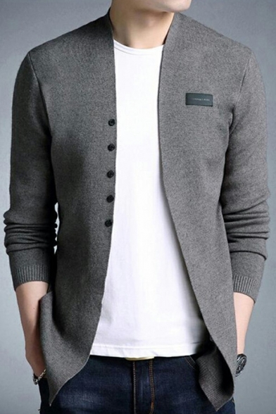 Freestyle Boys Cardigan Solid Color Label Designed Long-Sleeved Slim Fit Button Placket Cardigan