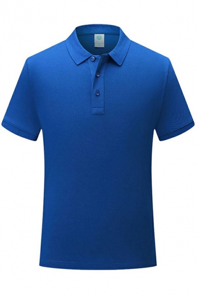 Guys Soft Polo Shirt Solid Button Fly Collar Regular Fit Short Sleeves Polo Shirt