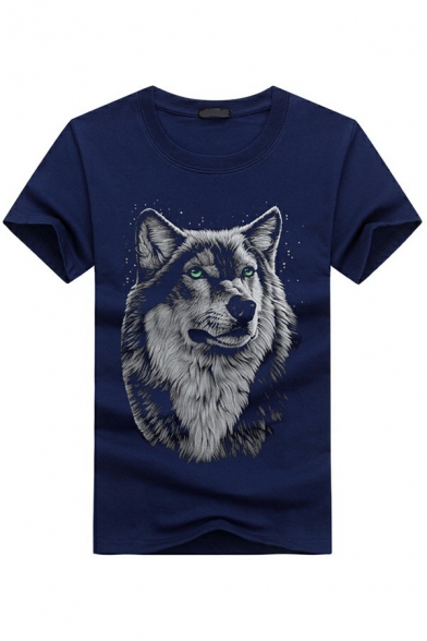 Guys Stylish T-Shirt 3D Wolf Printed Crew Neck Short-Sleeved Regular Fit Tee Shirt