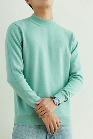 Men's Cozy Pullover Solid Color Long Sleeve Mock Neck Loose Fit Pullover