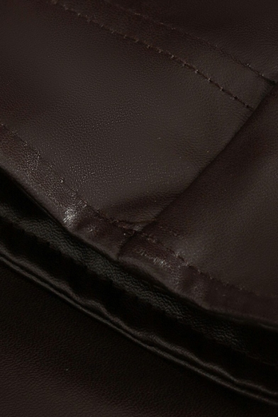 Vintage Mens Jacket Solid Color Zipper Closure Stand Collar Pockets Design Slim Fitted Leather Jacket