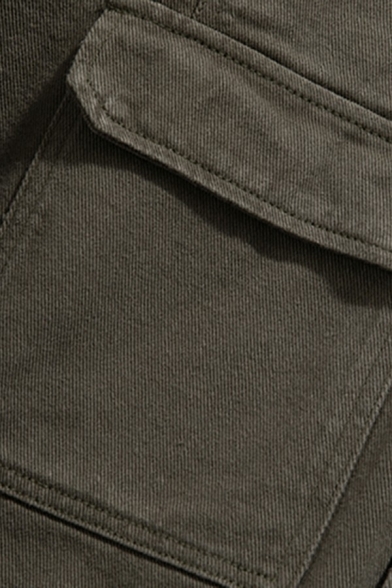 Classic Guys Denim Jacket Solid Color Pocket Embellished Single-Breasted Loose Fit Denim Jacket