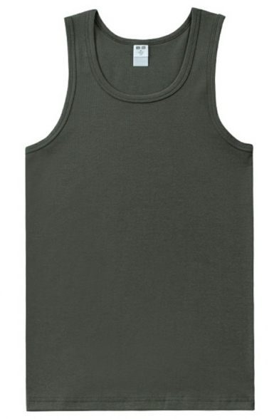 Elegant Mens Vest Whole Colored Round Neck Regular Fitted Tank Top