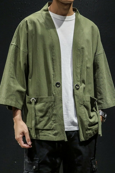 Fashion Coat Plain Pocket Decoration 3/4 Sleeve Regular Fitted Single Button Coat for Guys