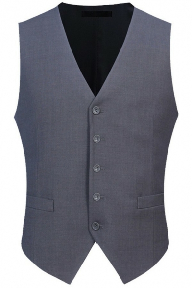 Fashionable Suit Vest Pure Color V-Neck Sleeveless Button Closure Slim Fitted Suit Vest with Pocket