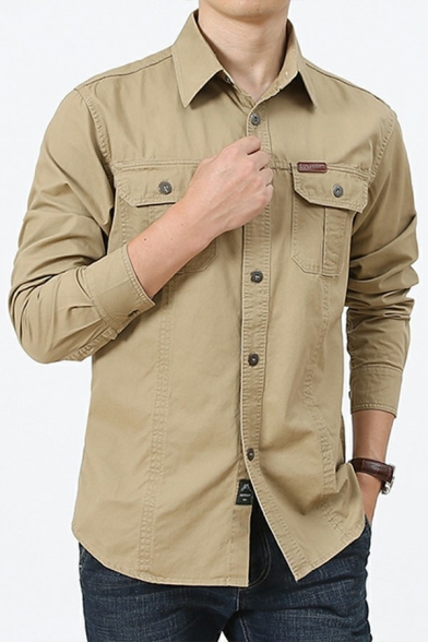 Freestyle Men's Shirt Whole Colored Flap Pocket Button Closure Long-sleeved Shirt