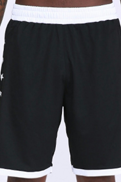 Men Baggy Shorts Star Printed Elasticated Waist Split Hem Loose Fit Shorts