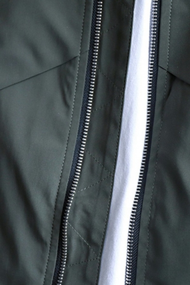 Men Leisure Jacket Plain Zip Closure Stand Collar Long Sleeve Loose Fitted Baseball Jacket