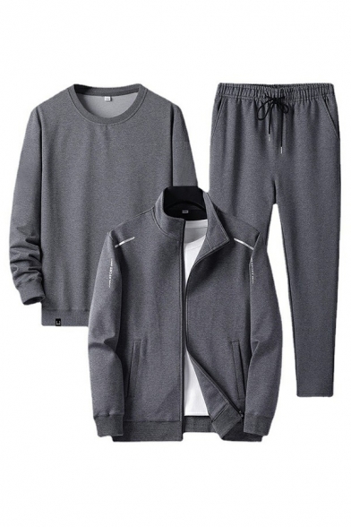 Popular Set Plain Round Neck Long-sleeved Sweatshirt Drawcord Pants Two Piece Set for Guys