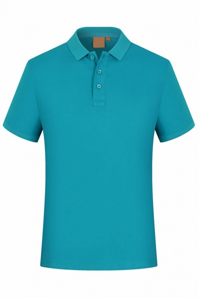 Retro Polo Shirt Pure Color Lapel Collar Short Sleeves Relaxed Button Down Polo Shirt for Men