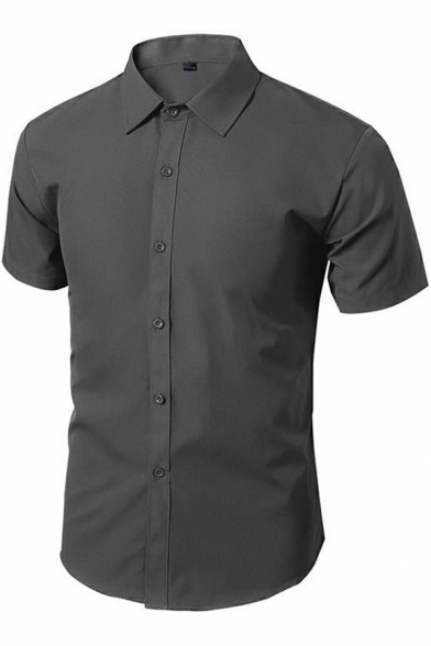 Stylish Guy's Pure Color Shirt Short-Sleeved Slim Fitted Button Front Shirts