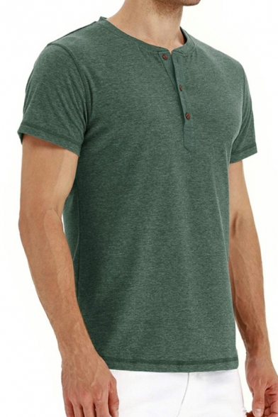 Basic Designed Men's Tee Top Plain Henley Neck Short Sleeve Relaxed Fit Tee Top