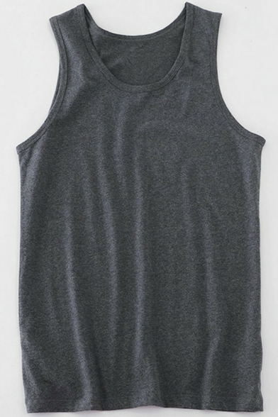 Basic Pure Color Tank Top Sleeveless Crew Neck Relaxed Fit Men's Tank Top