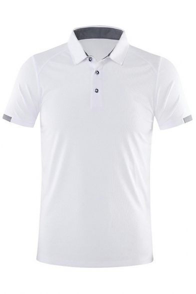 Boyish Mens Polo Shirt Contrast Line Printed Short-Sleeved Henley Collar Regular Fitted Polo Shirt