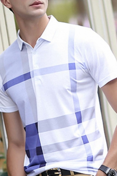 Classic Mens Polo Shirt Stripe Patterned Collar Button Detailed Short Sleeve Slim Fit Polo Shirt