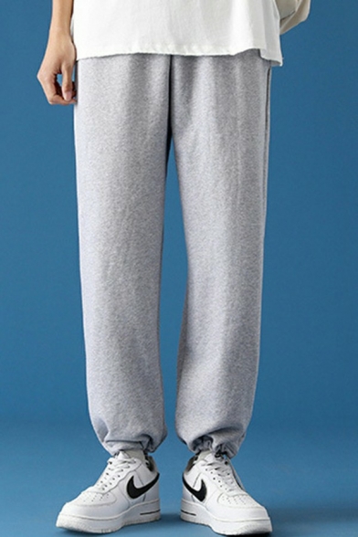 Guys Simple Pants Plain Long Length Mid-Rised Drawcord Oversized Pants