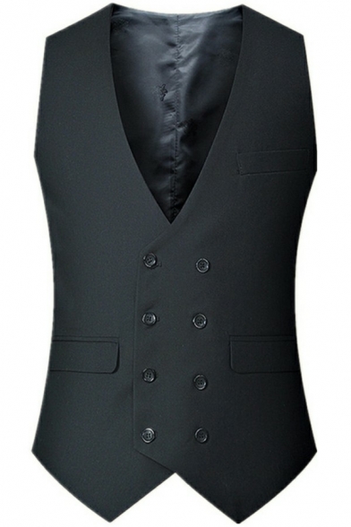 Men Street Look Suit Vest Solid Color Sleeveless V-Neck Button Closure Pockets Detail Slim Fitted Suit Vest