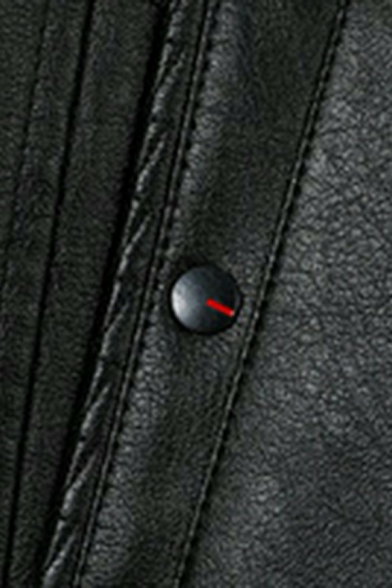 Mens Vintage Jacket Pure Color Lapel Collar Long Sleeves Slimming Zipper Leather Jacket