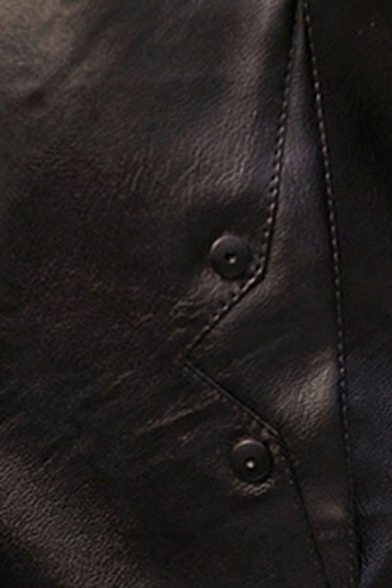 Smart Mens Jacket Plain Zipper Placket Stand Collar Pocket Long Sleeves PU Jacket