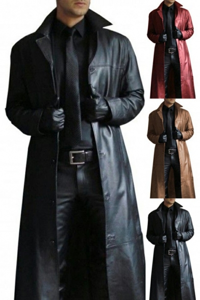 Stylish Mens Jacket Notched Collar Long Sleeves Button Closure Side Pockets Fitted Leather Jacket