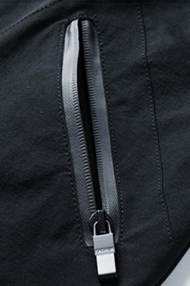 Basic Mens Baseball Jacket Solid Color Zip Closure Stand Collar Long-Sleeved Side Pockets Fitted Baseball Jacket