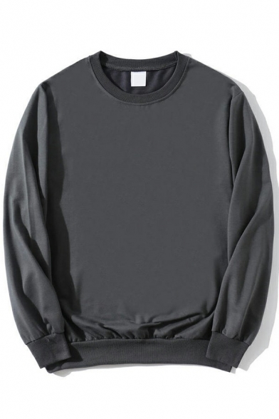 Basic Mens Sweatshirts Pure Color Long Sleeves Crew Neck Rib Cuffs Relaxed Fitted Sweatshirts
