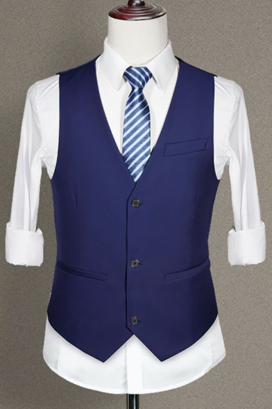 Daily Plain Vest Sleeveless V-Neck Button Closure Slim Fitted Suit Vest for Men