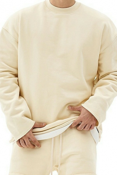 Freestyle Men's Sweatshirt Plain Round Neck Relaxed Long-sleeved Sweatshirt