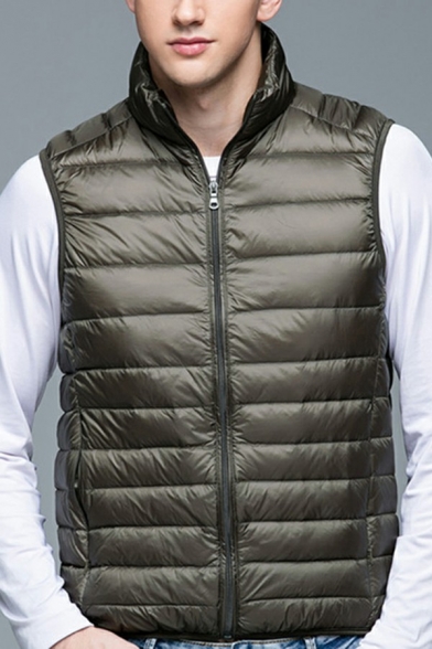 Freestyle Vest Solid Color Stand Collar Pocket Designed Regular Fit Zip Up Vest for Guys