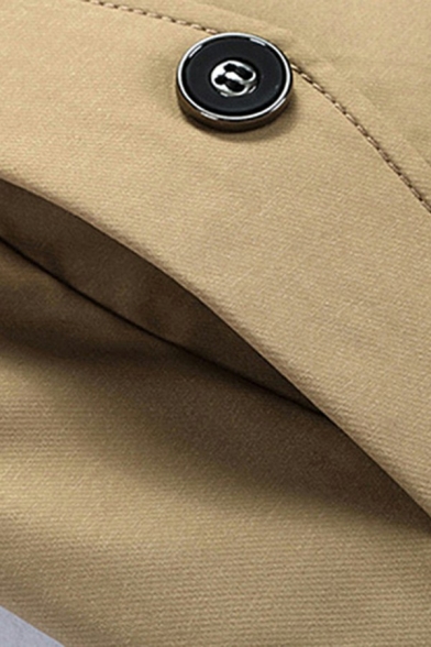 Men Fashionable Trench Coat Whole Colored Fleece Lined Button Closure Collar Regular Trench Coat