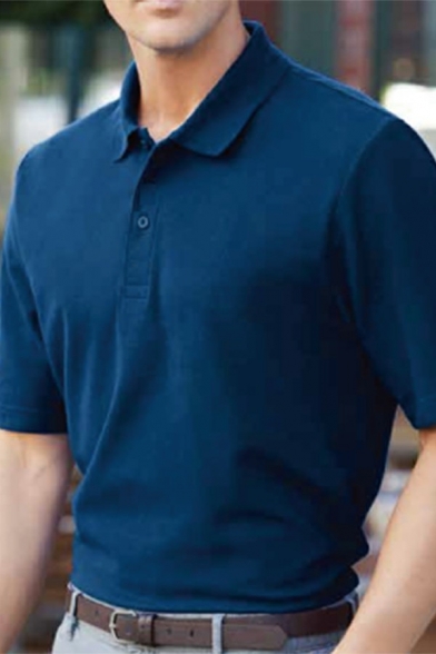 Men's Dashing Solid Shirt Solid Color Short-Sleeved Henley Collar Regular Fitted Polo Shirt