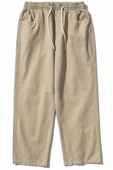 Modern Guys Pants Whole Colored Pocket Drawstring Waist Full Length Oversize Pants
