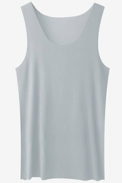 Street Look Mens Tank Pure Color Sleeveless Spoon Neck Straight Hem Relaxed Fit Tank