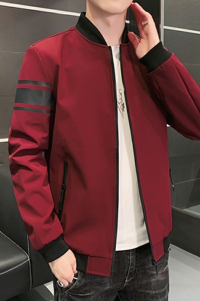 Cool Guy's Varsity Jacket Contarst Panel Zip Closure Long Sleeve Regular Fit Jacket
