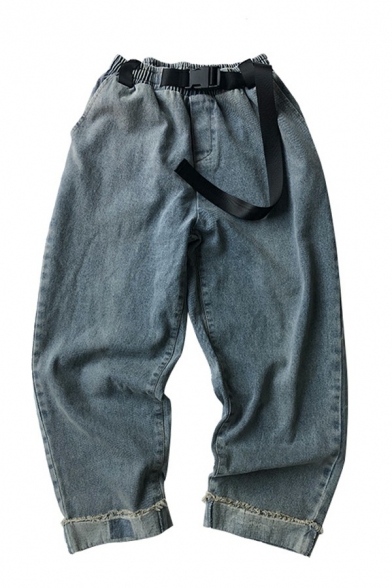 Men Street Look Denim Pants Solid Color Zip Fly Pocket Detailed Oversize Denim Pants