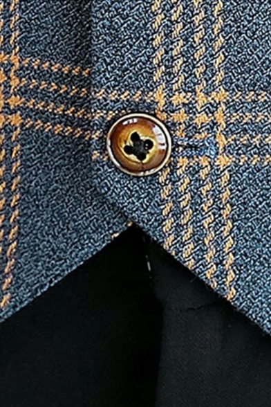 Stylish Guys Suit Vest Plaid Print V-Neck Single Breasted Pocket Detail Slim Fit Suit Vest
