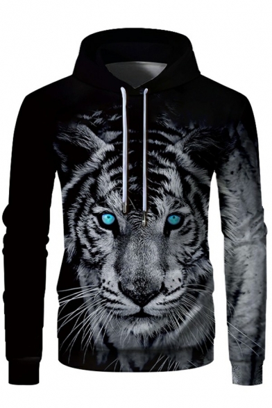 Unique Mens Hoodie 3D Pattern Long Sleeve Rib Cuffs Loose Fit Hoodie with Pocket