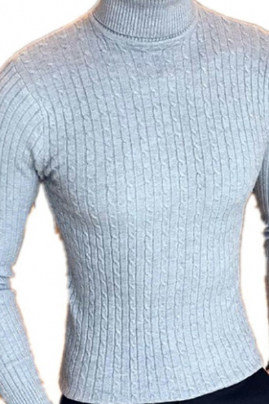 Warm Pullover Pure Color High Neck Long Sleeve Slim Fit Pullover for Guys