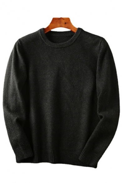 Basic Designed Men's Sweater Crew Neck Solid Color Rib Cuffs Long Sleeve Regular Fit Sweater