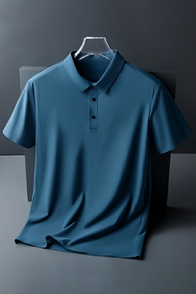 Basic Mens Polo Shirt Pure Color Short-Sleeved Turn down Collar Slim Fit Polo Shirt