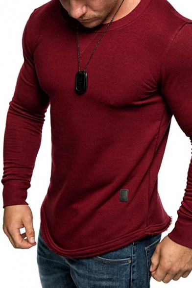 Boy's Street Style Sweatshirt Solid Color Long Sleeves Crew Neck Slimming Sweatshirt