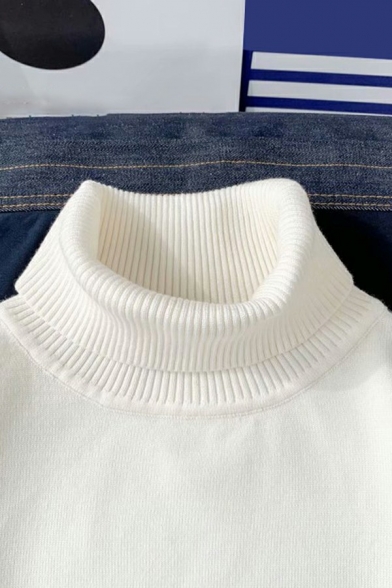 Boys Hot Sweater Solid Color Rib Hem Detailed Long Sleeves Turtle Neck Oversized Pullover Sweater