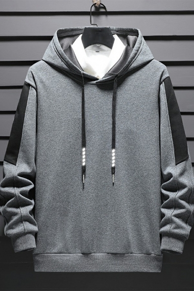 Casual Hoodie Color Panel Drawstring Rib Cuffs Long Sleeve Oversized Hoodie for Men
