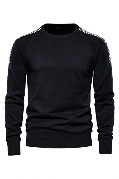 Casual Men's Sweater Striped Pattern Long Sleeve Round Neck Slim Fitted Pullover Sweater