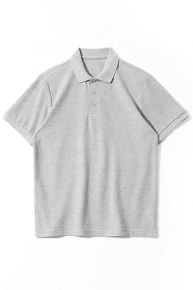 Comfy Mens Polo Shirt Whole Colored Button Half Closure Loose Short Sleeve Polo Shirt