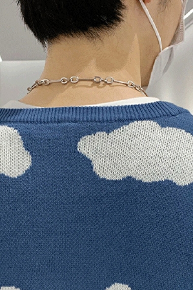 Creative Mens Cardigan Cloud Print V-Neck Button Up Long Sleeve Loose Cardigan