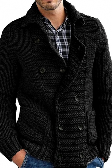 Dashing Mens Knitted Cardigan Solid Color Single-Breasted Long Sleeve Turn down Collar Fitted Cardigan
