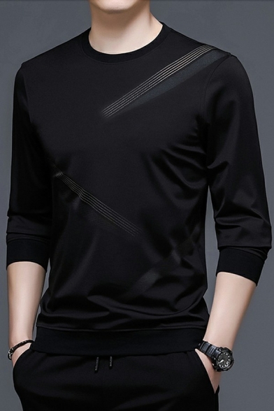 Elegant Lines Pattern Men’s Sweatshirt Round Neck Long-Sleeved Regular Fit Sweatshirt