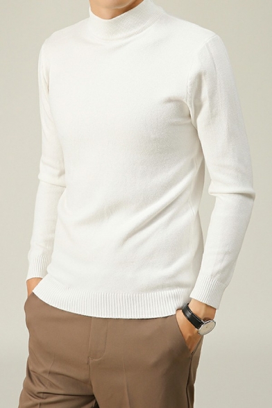 Men Comfortable Sweater Whole Colored Mock Neck Long Sleeves Slimming Sweater